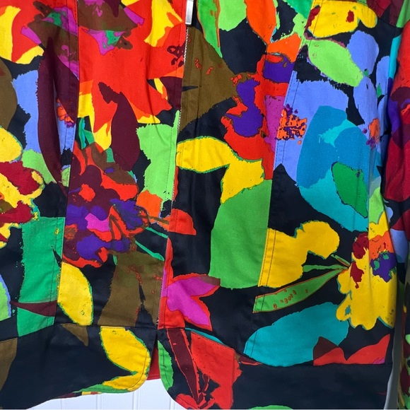 Erin Neon Multicolor Floral Print Spring Easter Full Zip Blazer Jacket Size XL - Picture 4 of 12
